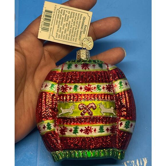Old World Christmas Blown Glass Christmas Ornament, Festive Christmas Sweater - Picture 4 of 8